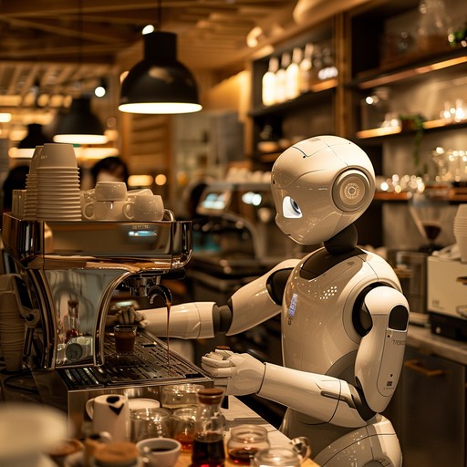 A robot barista making coffee